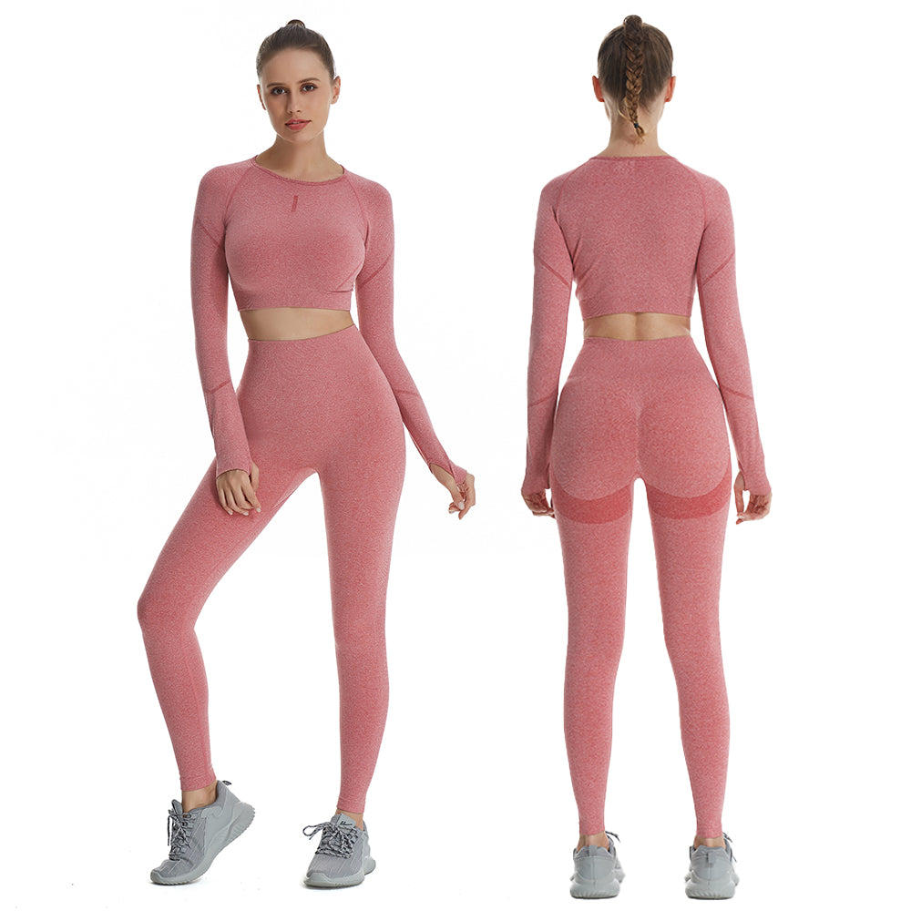 2pcs Seamless Hyperflex Workout Sport Outfits For Women Sportswear Athletic  Clothes Gym Long Sleeve Crop Top High Waist Leggings