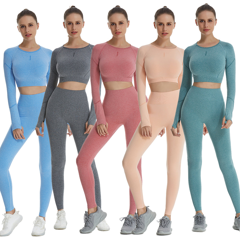 YHWW Yoga clothes,workout outfits for women Seamless yoga Set Sportswear  Long Sleeve Gym Clothes Fitness sport bra High Waist Leggings Sports Suit