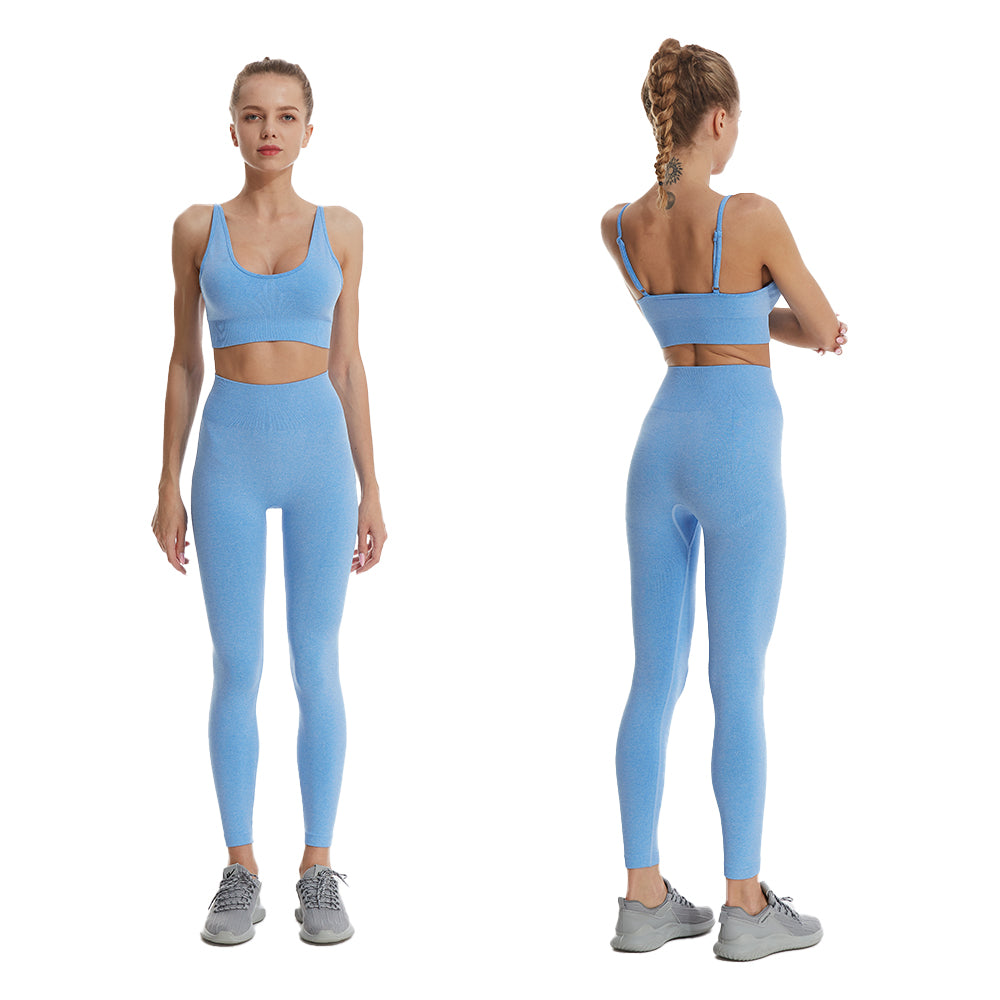 YHWW Yoga Clothes,Women Seamless Yoga Sports Suits Sport Bra Top High Waist  Fitness Legging Gym Set Running Sportswear,Blue Set,S
