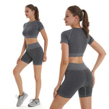 Women's Yoga Set Workout Outfit 2 Piece Short Sleeve &High Waisted Shorts Athletic Gym Fitness