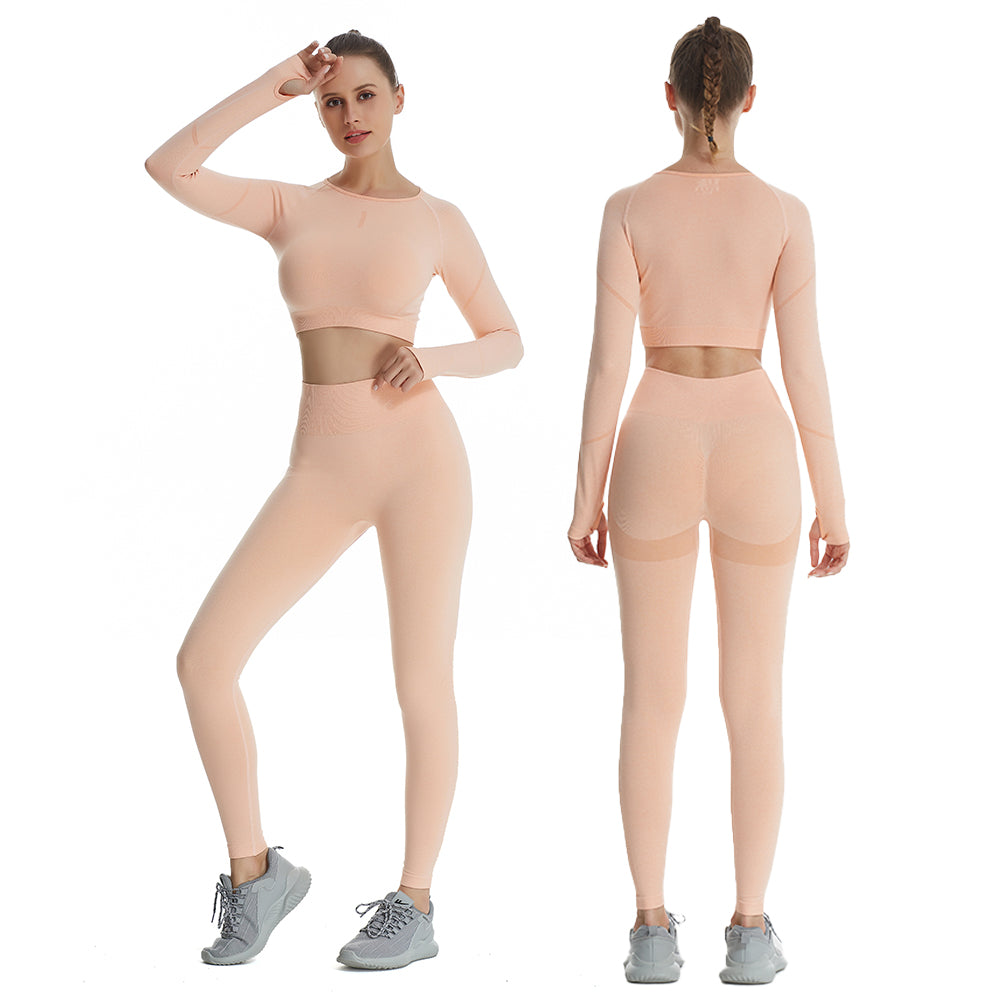 Uveng NORMOV Ribbed 1/2/3 PCS Yoga Suits Fitness Seamless Sports Sets Crop  Tops Fitness Suits Solid High Waist Leggings Push Up Bra