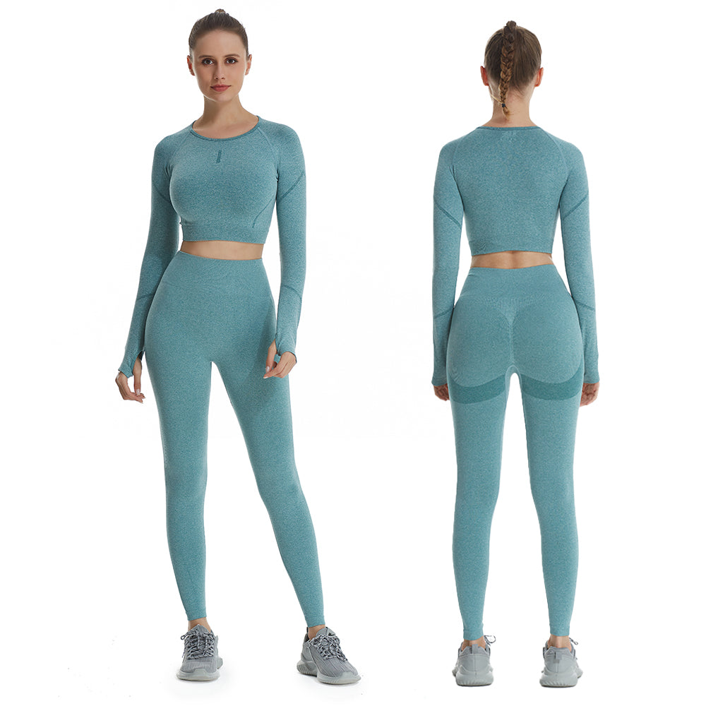 VERTVIE Women Seamless Rib Yoga Set Gym Outfits Fitness Leggings Crop  Shirts Sport Suit Women Long Sleeve Tracksuit Active Wear6465571 From Wm1o,  $16.6