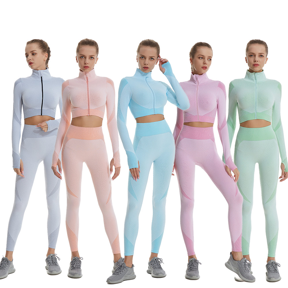 XS - L Women Sportswear Full Sleeve Sport Jakcket High Waist Leggings  Seamless Yoga Workout Fitness Clothing Active Wear A054JP