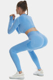 Women 2pcs Seamless Yoga Set Sport Suit Gymwear Workout Clothes Long Sleeve Gym Crop Top High Waist Leggings Fitness Sports Wear