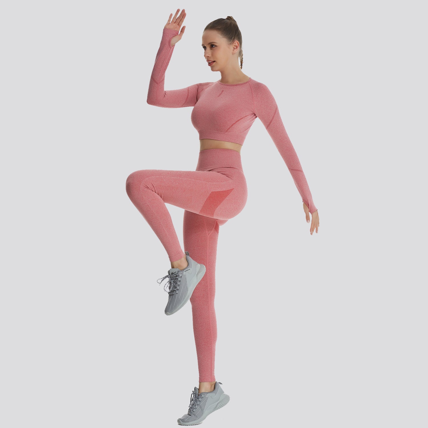 2PCS Yoga Set Sport Outfit Woman Sports Set Workout Long Sleeve And Yoga  Pants Fitness Seamless Leggings Gym Clothing Sportswear